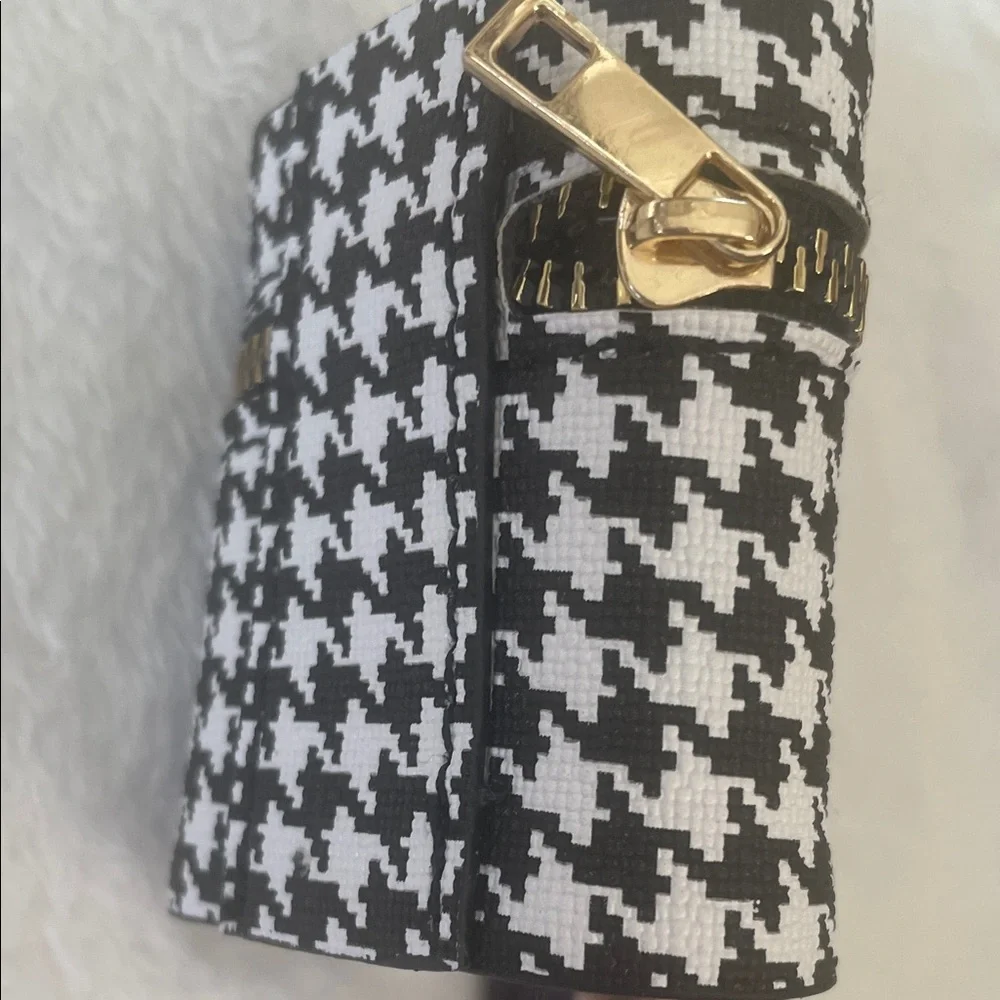 Mini Bag Charm Keychain Bag with Scarf- houndstooth-zipper